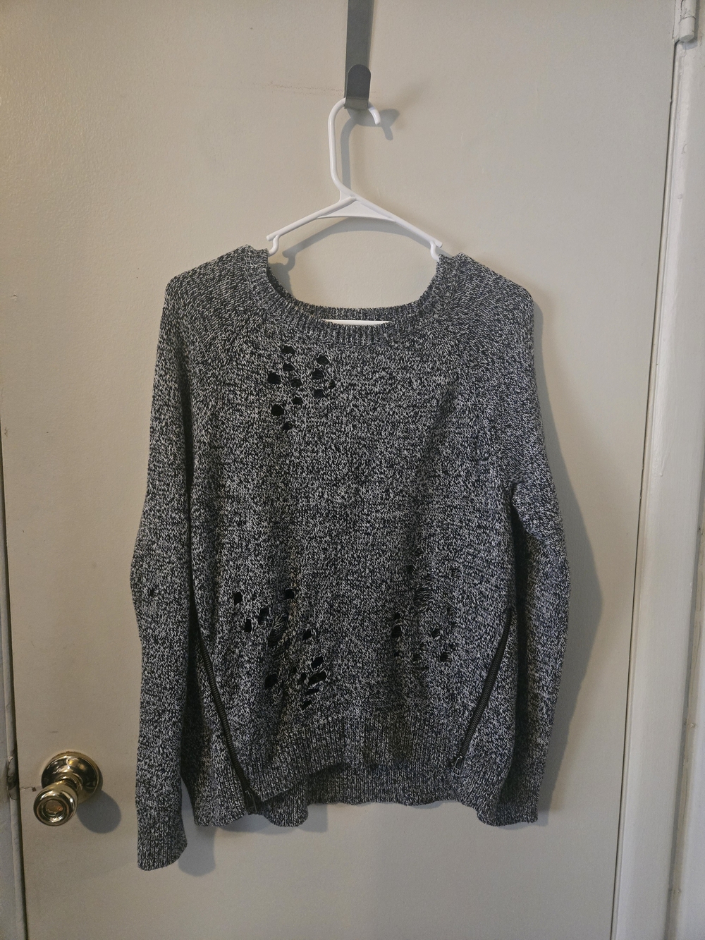 NWOT Express Marled Black & White Distressed Sweater